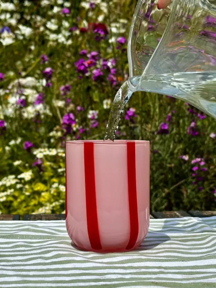 Maegen Drinkglas Strepen Roze Rood Atina