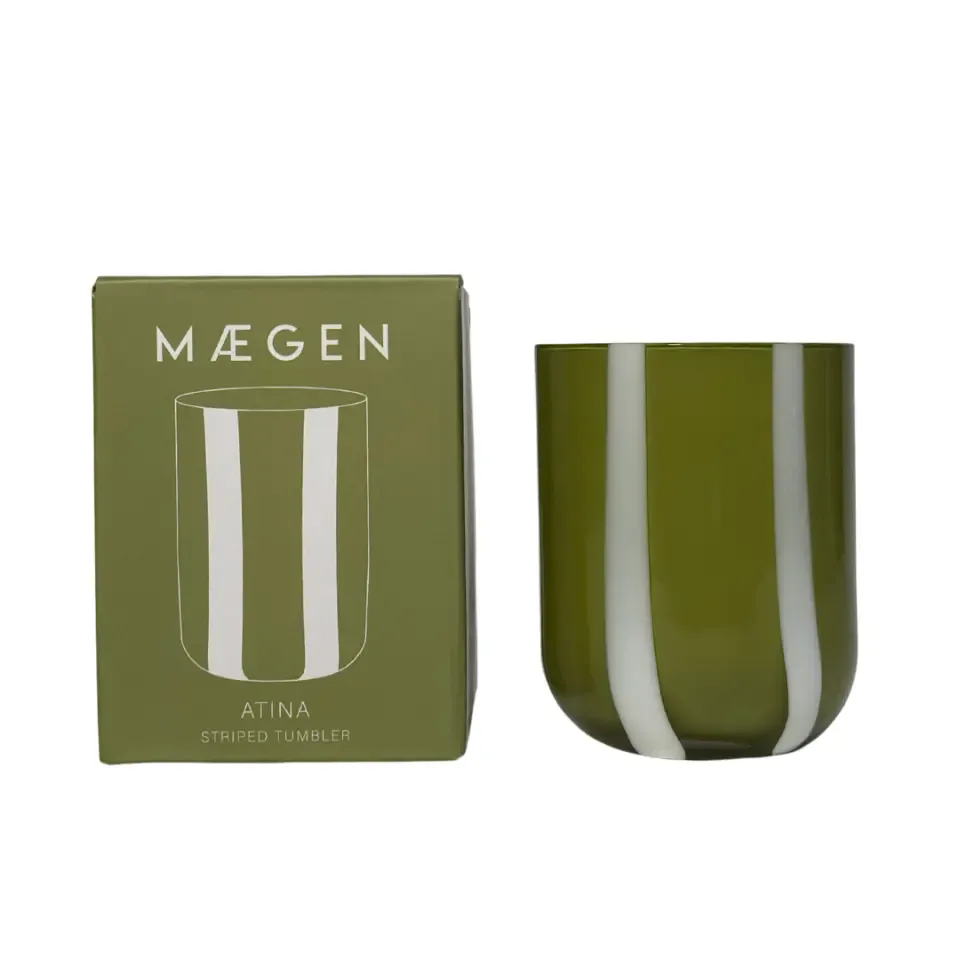 Maegen Drinkglas Strepen Groen & Wit Atina