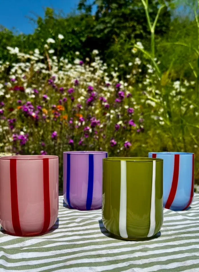 Maegen Drinkglas Strepen Groen & Wit Atina