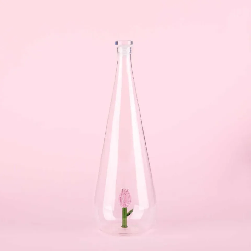 Balvi Waterfles Karaf Tulp Roze 1L Glas