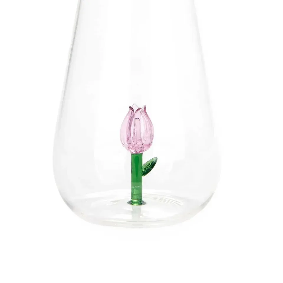 Balvi Waterfles Karaf Tulp Roze 1L Glas