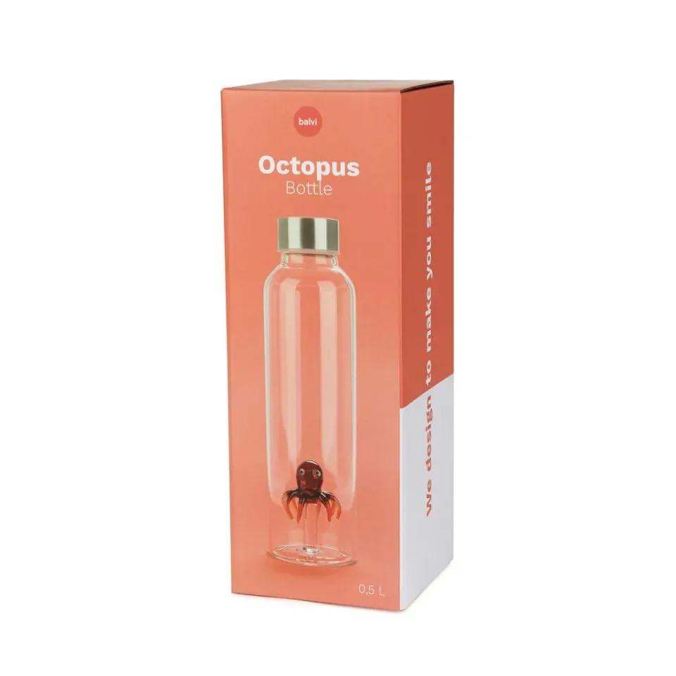 Balvi Waterfles Octopus 0.5L Glas Drinkfles