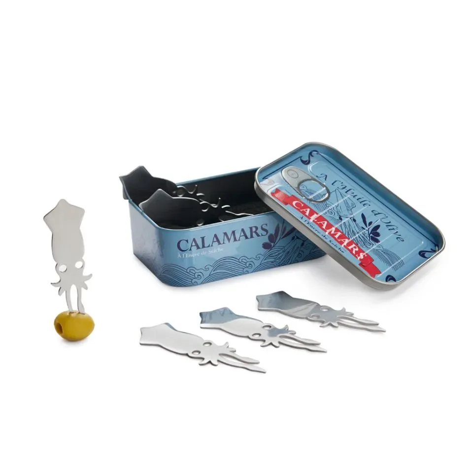 Balvi Cocktailprikkers Calamares x6 in Metalen Doos