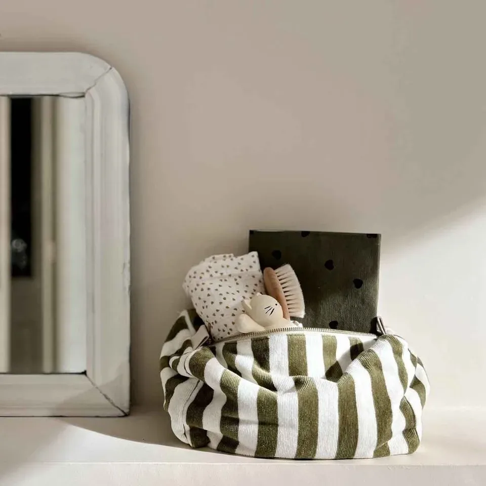 Rose in April Toilettas Badstof Kaki Olive Wit Strepen