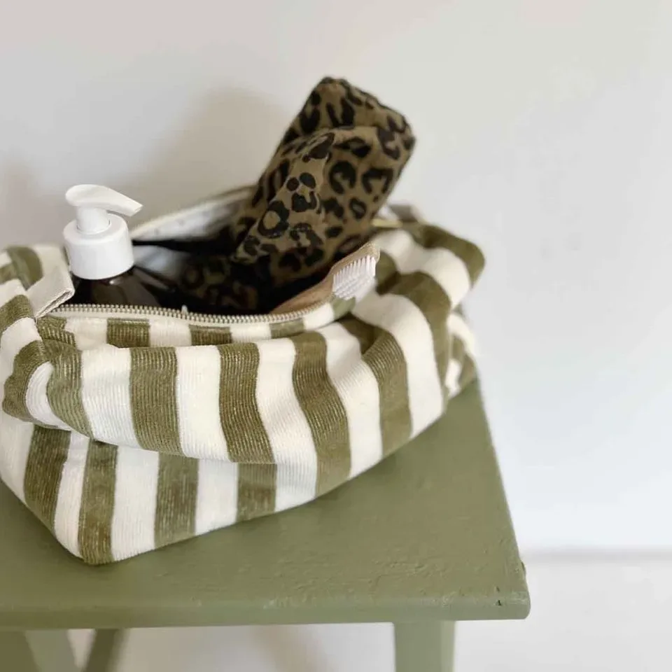 Rose in April Toilettas Badstof Kaki Olive Wit Strepen
