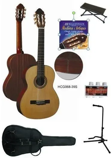 SERAFS HCG068-39S klassieke studiegitaar (massief blad!) met muziekschoolset