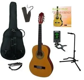 MSA kinder/jeugd-gitaar klassiek 3/4, naturel glans, met starterset plus, voor linkshandigen