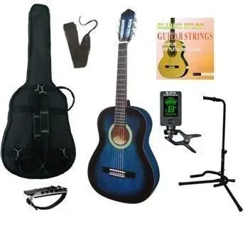 MSA kinder/jeugd-gitaar klassiek 3/4, blauw, met starterset plus, voor linkshandigen