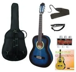 MSA kinder/jeugd-gitaar klassiek 3/4, blauw, met starterset, voor linkshandigen