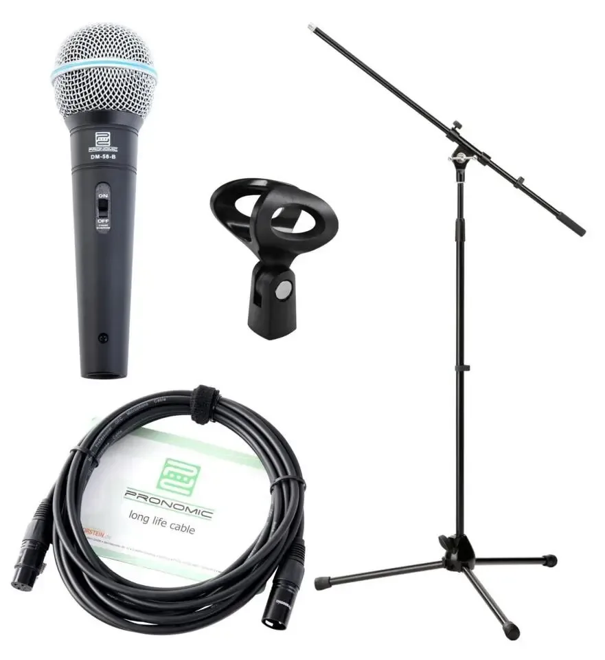 Pronomic DM-58-B zangmicrofoon starter set incl. micro, XLR kabel, klem, statief