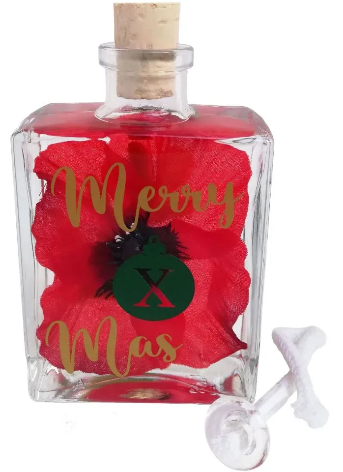 Kerst Olielamp 'Merry X Mas ' (200 ml) met rode klaproos