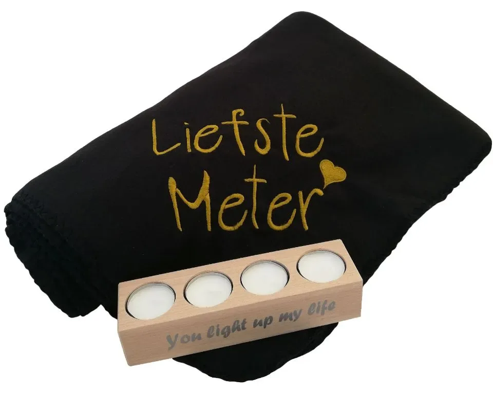 eecedeken 'Liefste Meter' met Theelichthouder- zwart