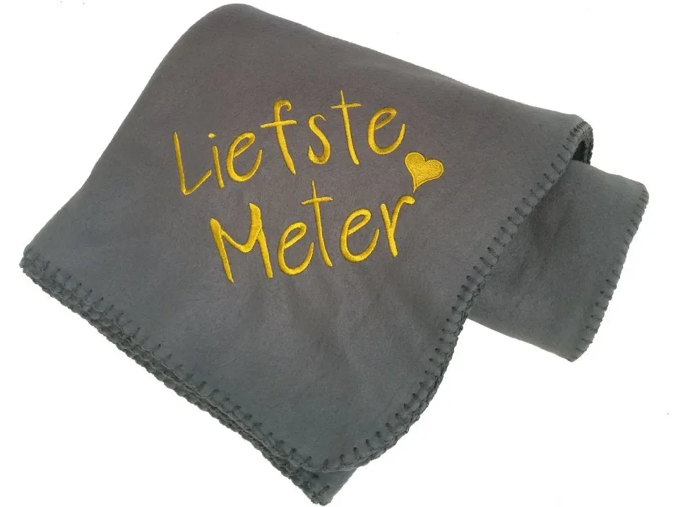 Fleecedeken met Geborduurde Tekst 'Liefste Meter' - Grijs