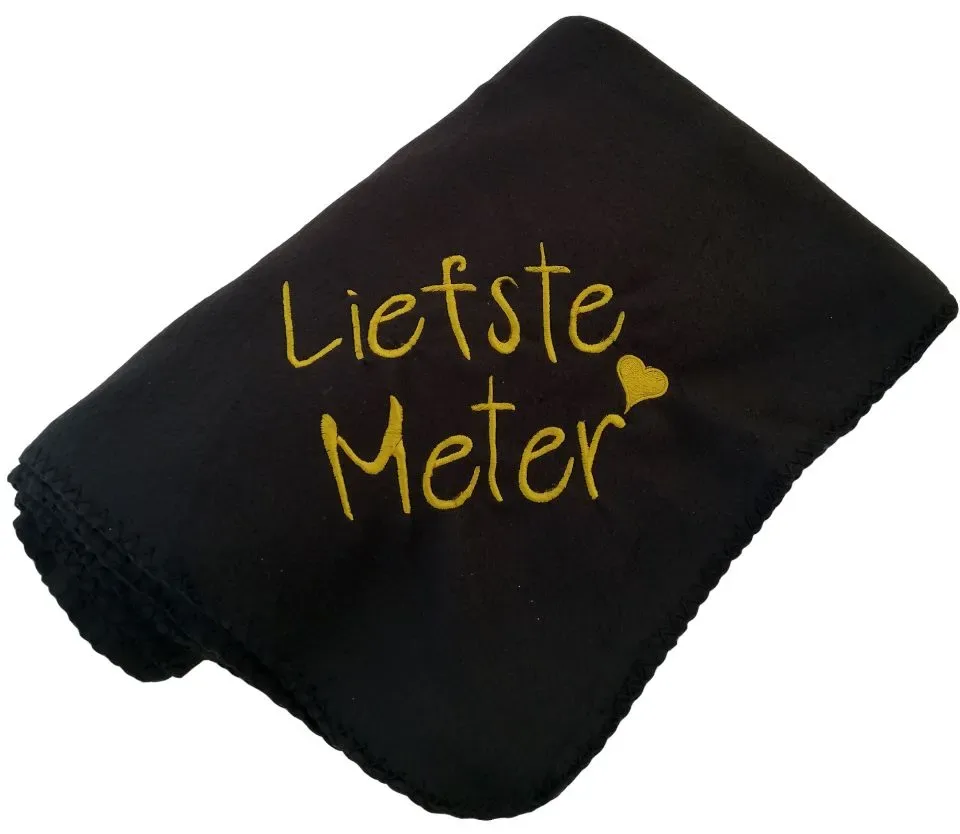 Fleecedeken met Geborduurde Tekst 'Liefste Meter' - Zwart